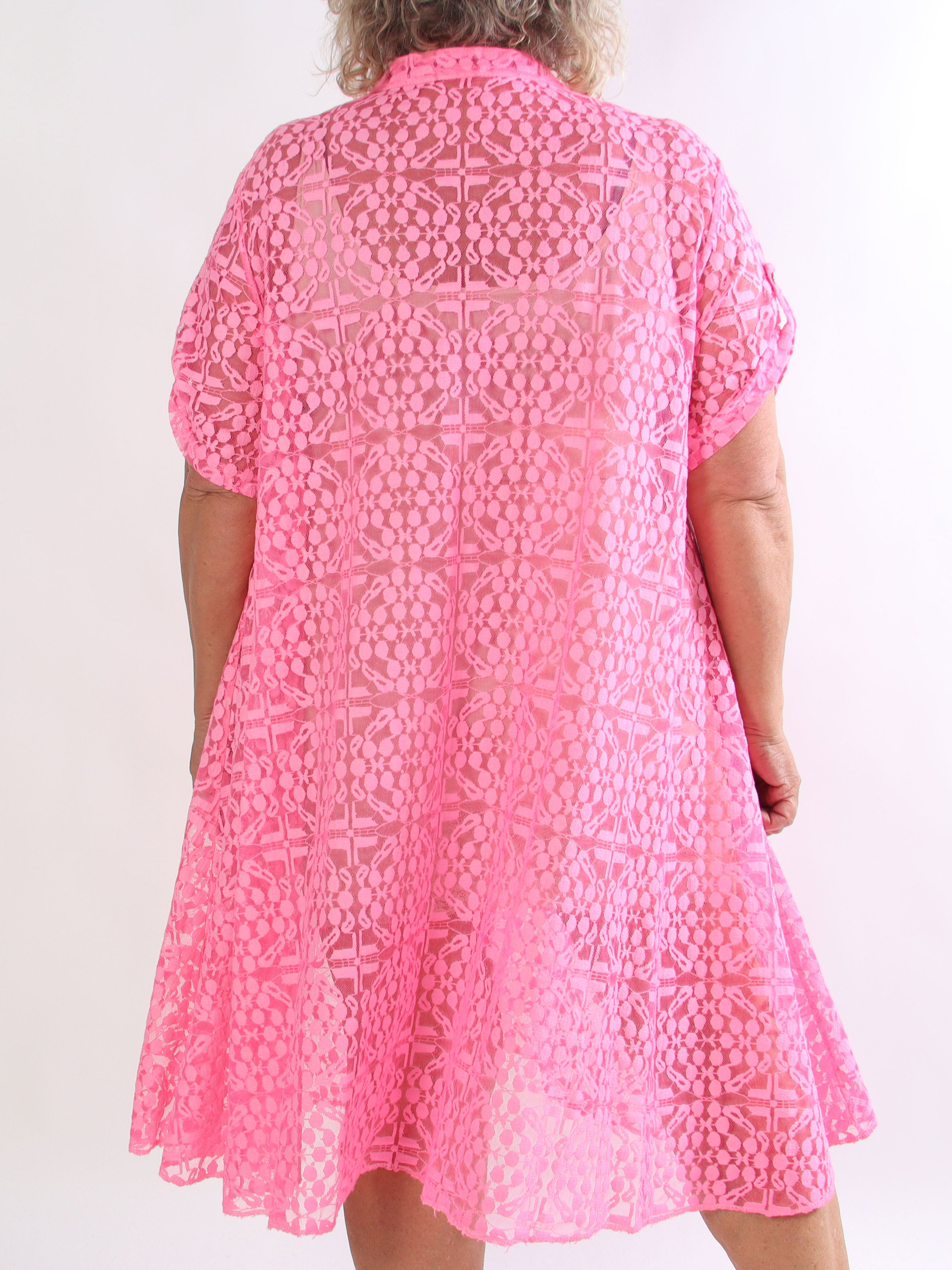 Evey - Plus size skjortekjole i a-form og transparent blonde